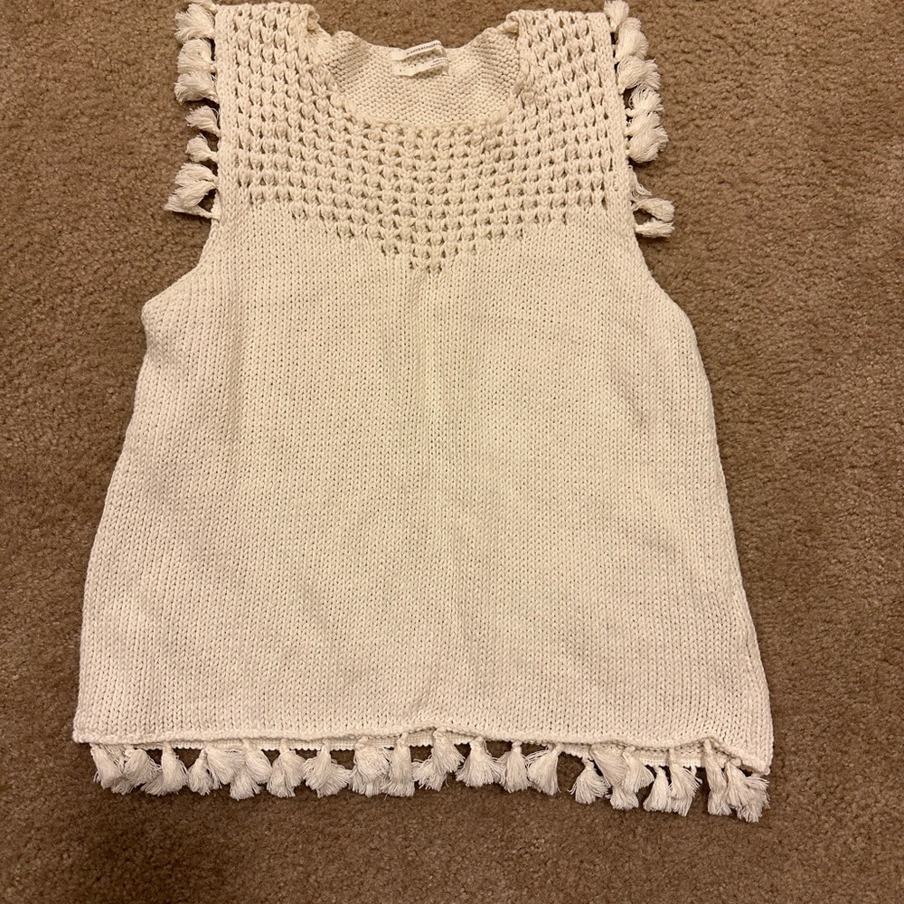 Anthropologie Cream Knit Top with Tassels
